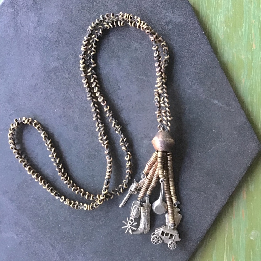 Vintage Western Charm Necklace in Brass, Copper and Silver